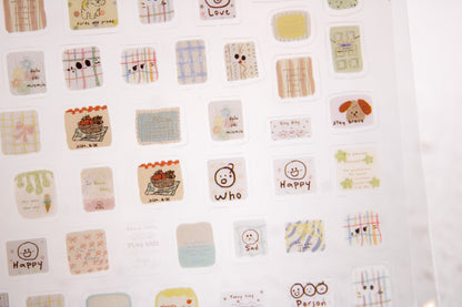Korean style doodle nail stickers featuring plaid, hearts, and cute hand-drawn designs for DIY manicures.