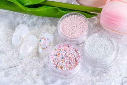 Micro pearl nail beads in multiple colors for Korean nail art and nail decorations.